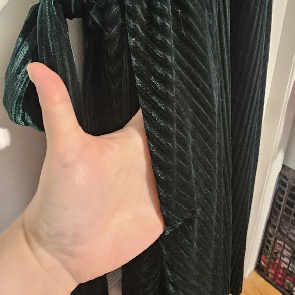 Emerald Green Velvet Striped Dress - Picture 5 of 6